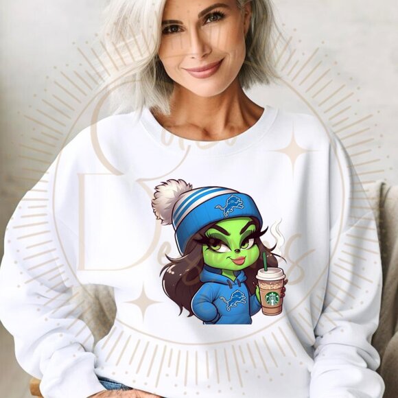 Lions Football Grinch Girl Sweatshirt You Pick Size S M L or XL Unisex - Picture 1 of 1